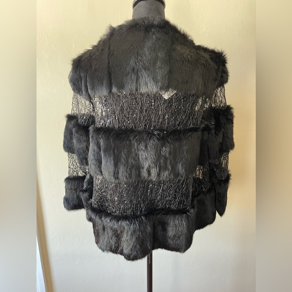 NWT Alberto Makali 100% rabbit fur w/ lace/sequin combo jacket, size L - Picture 8 of 13